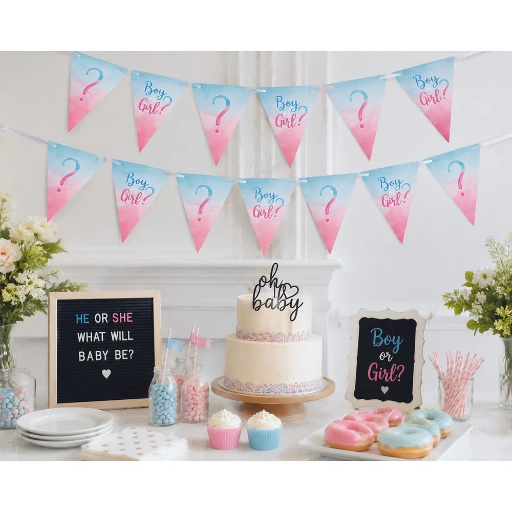 2 Pack Gender Reveal Party Banner Garland Boy or Girl Baby Shower Decorations